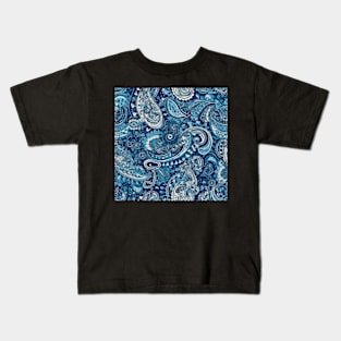 Dark Blue Paisley Pattern Kids T-Shirt